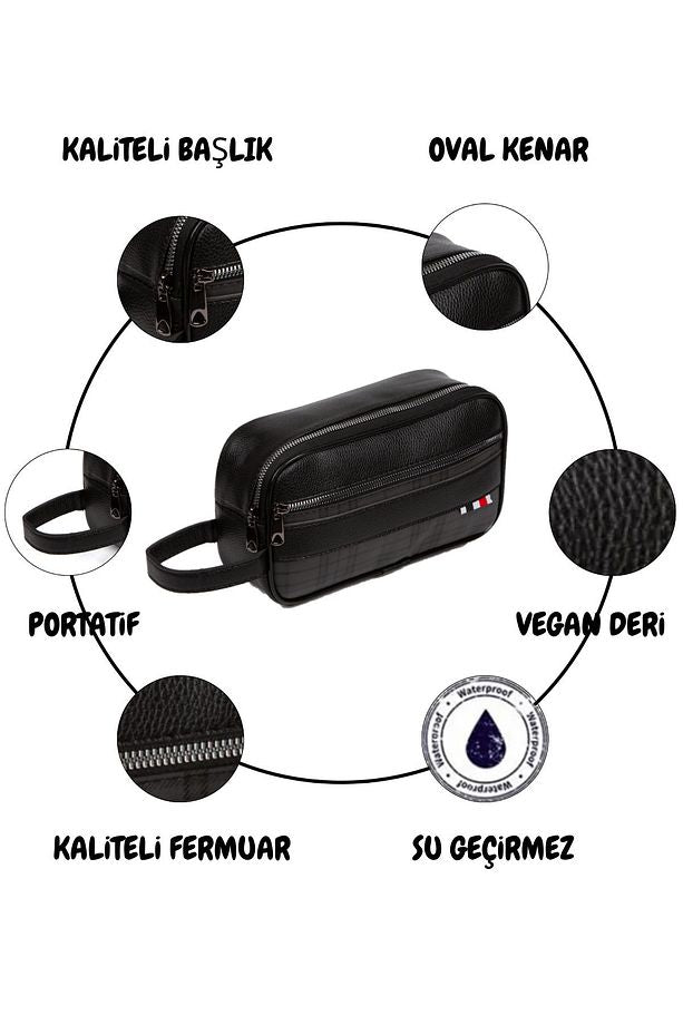 CoffePress Seyahat Çantası - Siyah Vegan Deri Suya Dayanıklı El Çantası