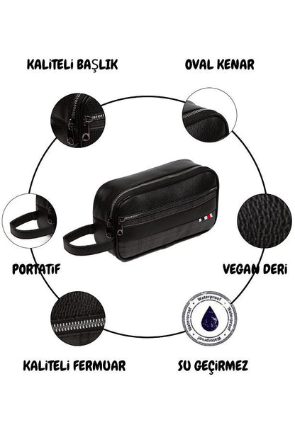 CoffePress Seyahat Çantası - Siyah Vegan Deri Suya Dayanıklı El Çantası