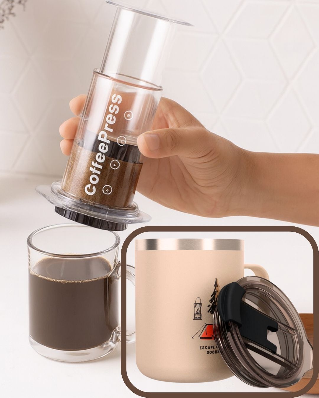 Coffepress ve Çelik Termos Bardak