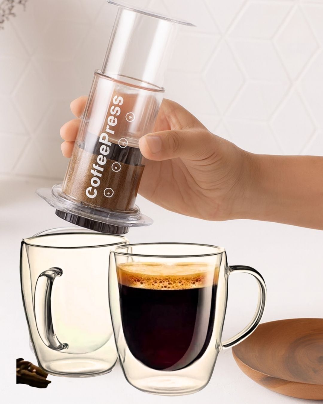 CoffePress ve Özel Cam Kupa