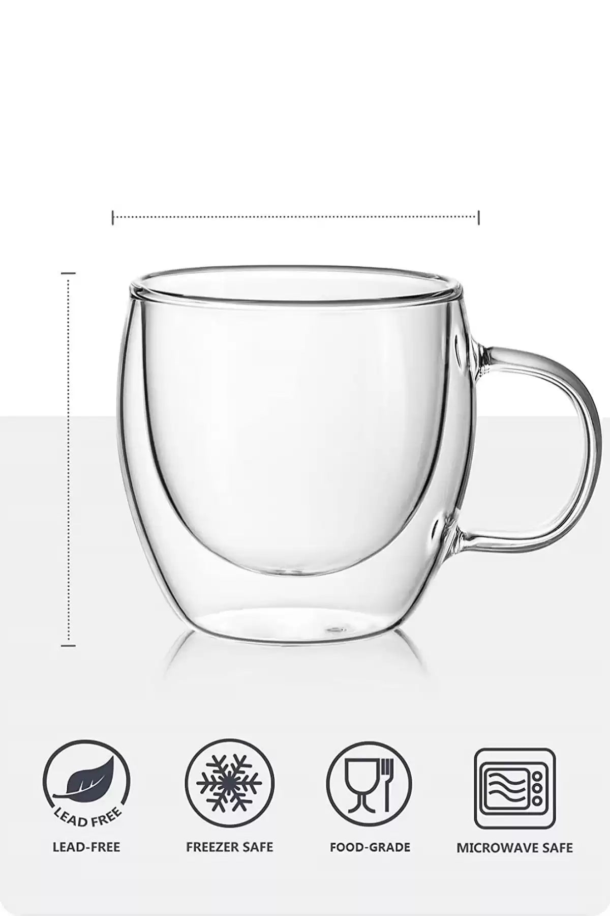 CoffePress Çift Camlı Espresso Kupa - 250 ml - Çift Katlı Isı Yalıtımlı Kulplu