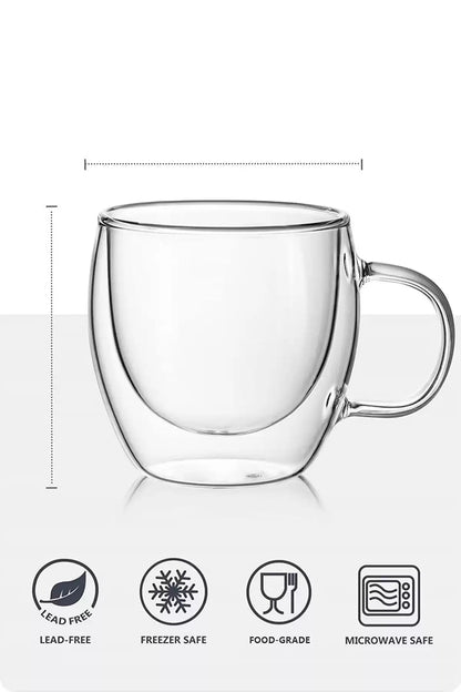 CoffePress Çift Camlı Espresso Kupa - 250 ml - Çift Katlı Isı Yalıtımlı Kulplu